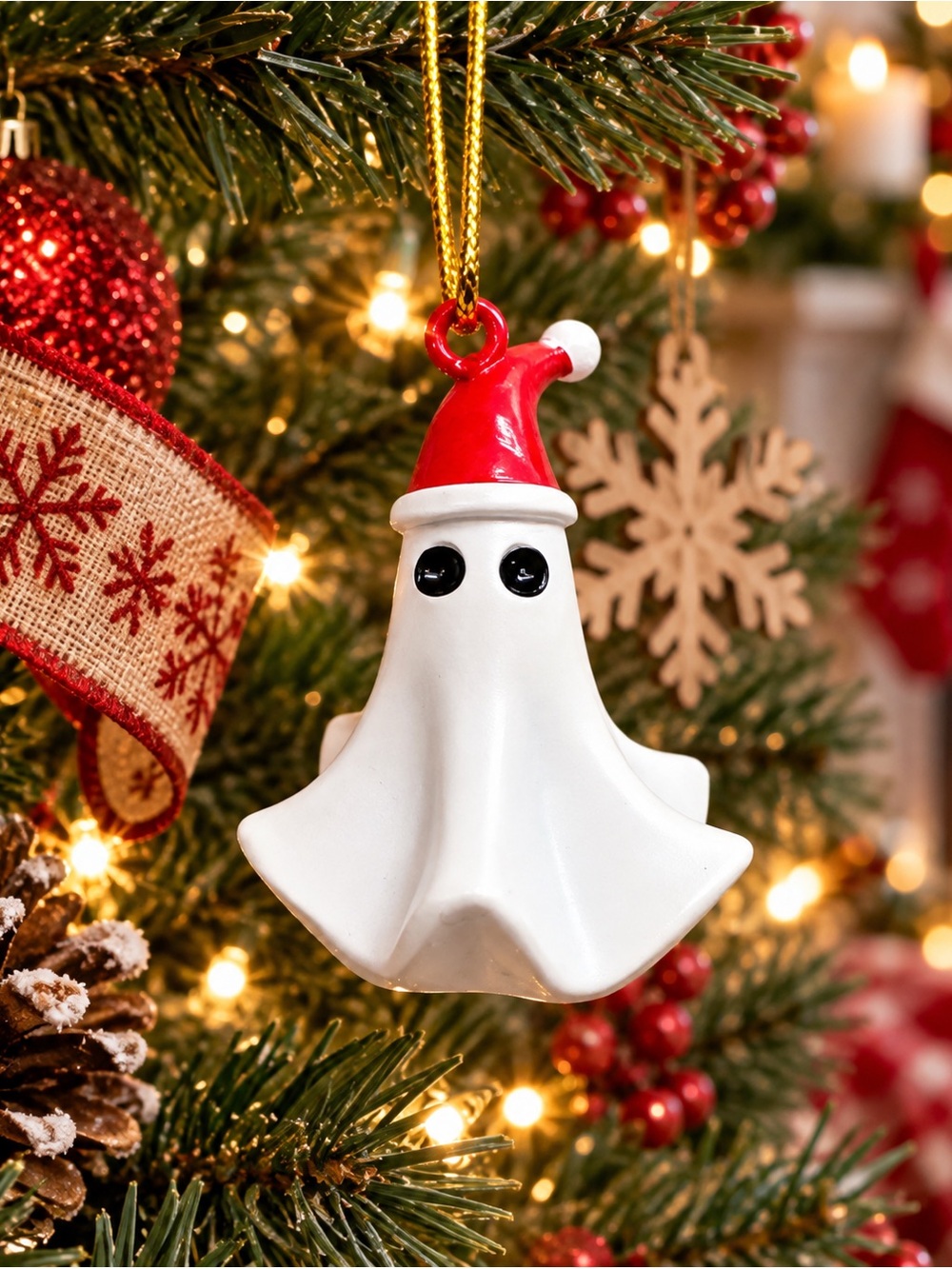 Christmas Ghost Ornament – Santa Hat Spooky Holiday Charm